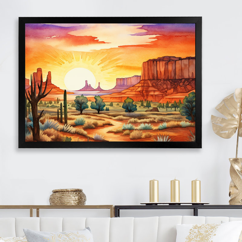 «Native Navajo Landscape III», reproduction sur toile, Cadre simple noir, H 24 po x l 32 po x P 1 po