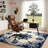 Vintage Style Area Rug, Blue White Damask Pattern, Machine Washable Non Slip, Indoor Decor for Living Room Bedroom Entryway Front Door Kitchen Balcony Apartment Cozy Home-129036998