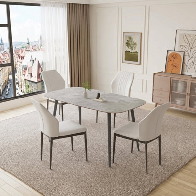 Ensemble de table de salle à manger rectangulaire 55,1 po, table de cuisine moderne, pieds en acier (1 table et 4 chaises)