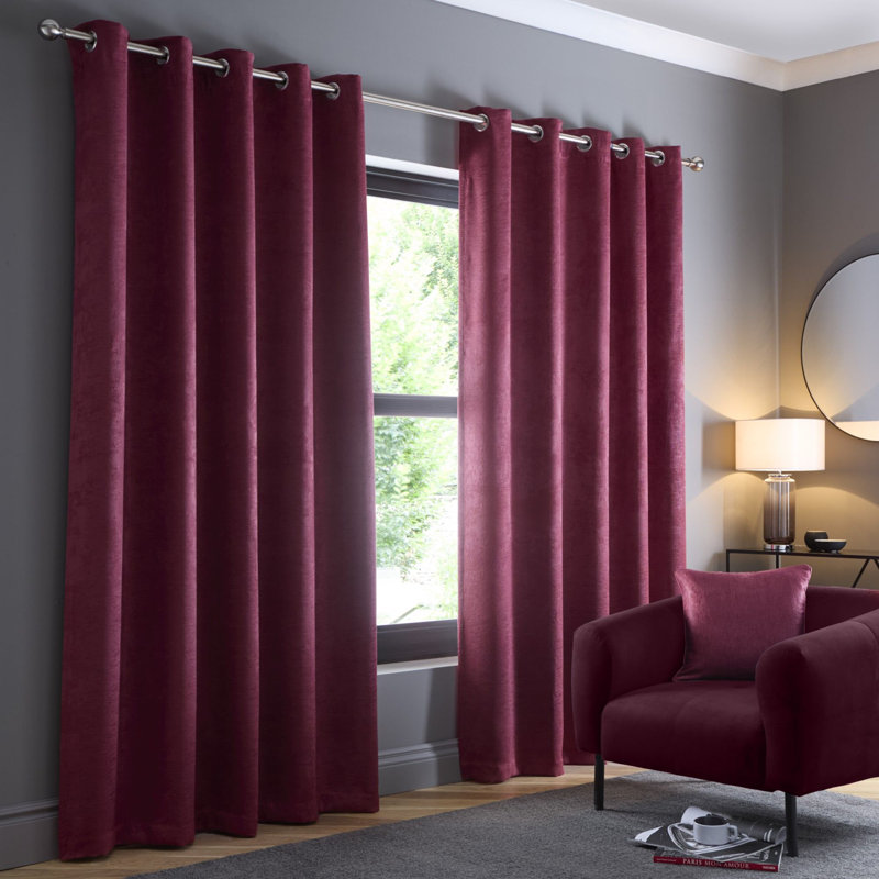 Strata Room Darkening Curtain, Width 229 x Drop 183 cm, 2, Wine