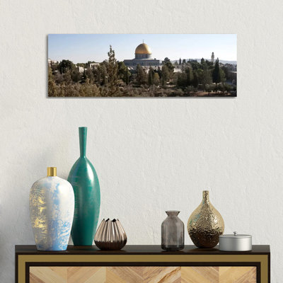 Trees with Mosque in the Background, Dome of the Rock, Temple Mount, Jerusalem, Israel #2 1 Piece Wrapped Canvas Panoramic Wall Art