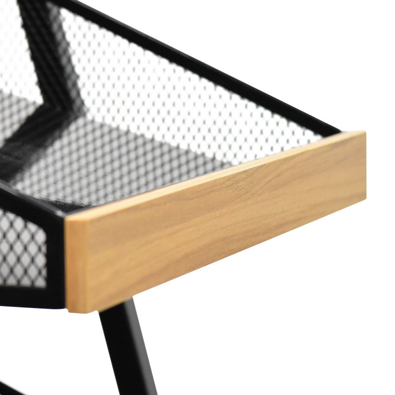 H 65 po x l 24 po - Présentoir à collation et à marchandisage noir avec 4 tablettes en métal et en bois d'olivier