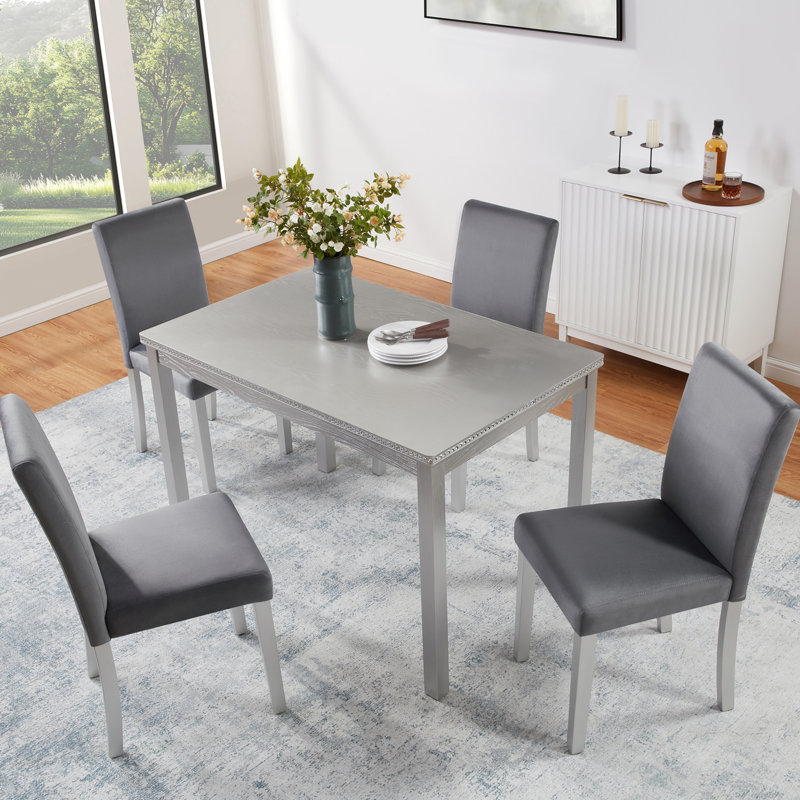 Ensemble de table de salle à manger 5 pièces avec table rectangulaire et chaises rembourrées, avec décoration en cristal pour une expérience culinaire élégante