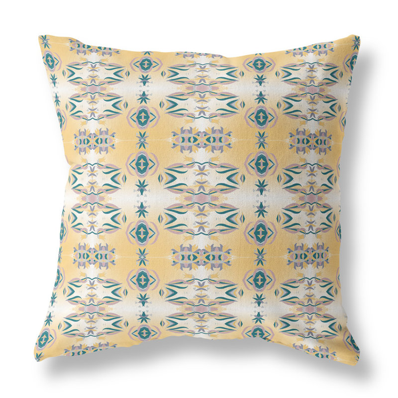 Coussin 18 po x 18 po Broadcloth, Blanc / jaune