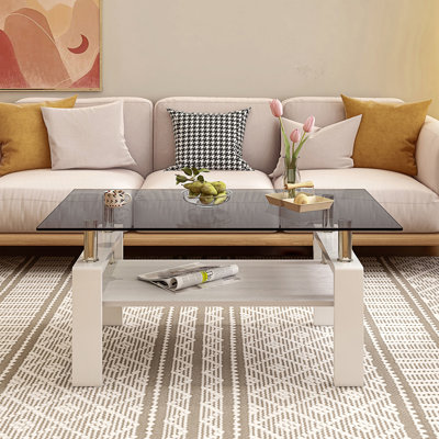 Table basse rectangulaire, table de salon avec tablette, table basse moderne, table à thé