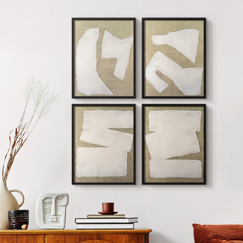 «Wabi Sabi Linen I», ensemble de 4 reproductions encadrées, Noir, H 10 po x l 8 po