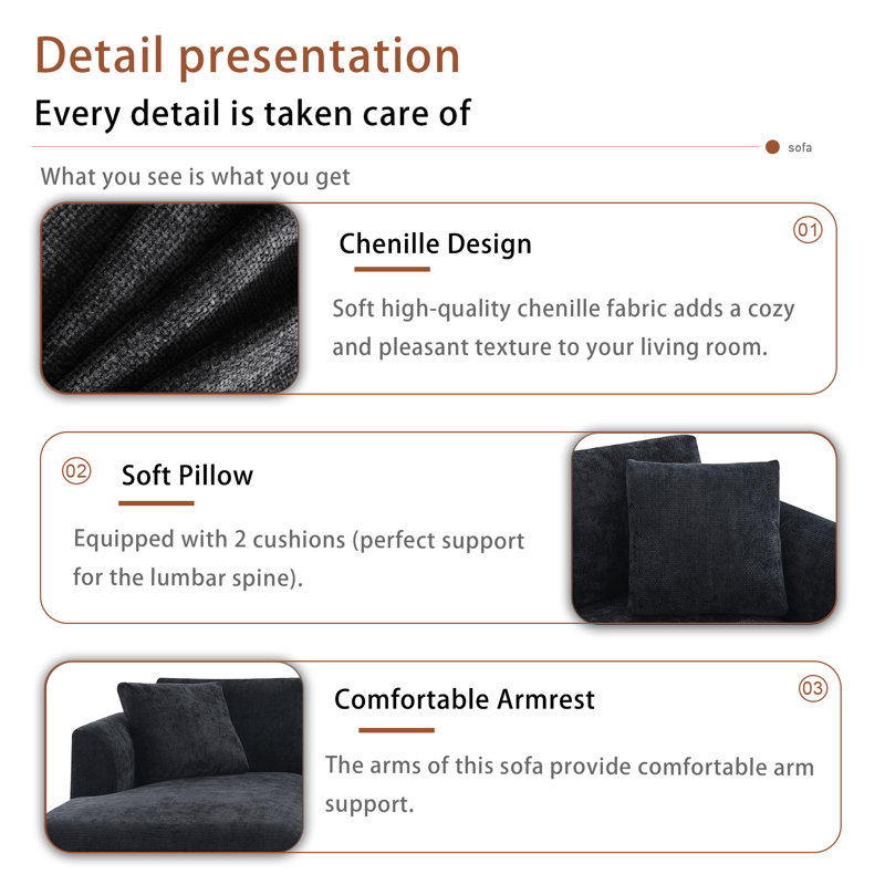 Canapé modulaire en tissu chenille 4 places, Chenille noir