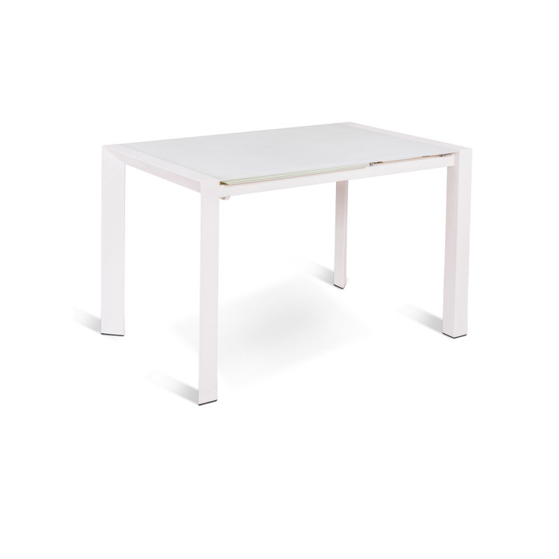 Brickhouse Extendable Glass Top Metal Base Dining Table, White