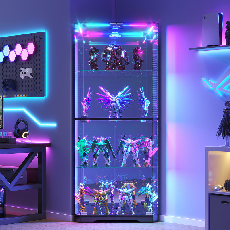 4-Tier Corner Display Cabinet with RGB Light Modes and Motion Sensor, Black