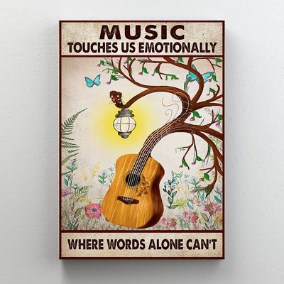 Tree And Flowers Of Guitar With Butterflies - Musi " Tree and Flowers of Guitar with Butterflies - Music Touches Us Emotionally " Graphic Art Print