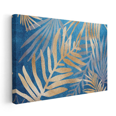 «Glam Leaves Blue», reproduction d'art sur toile