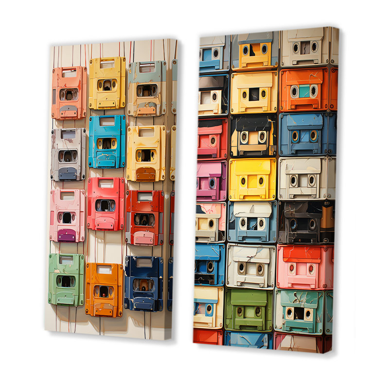 «Popart Cassette Tapes», 2 pièces sur toile, H 40 po x l 40 po, Toile tendue