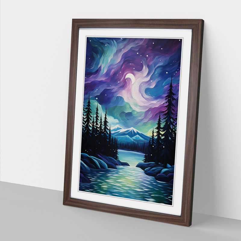 Northern Lights Abstract No.2 - Single Picture Frame Print on Wood, Walnut, 34cm H x 25cm W x 2cm D