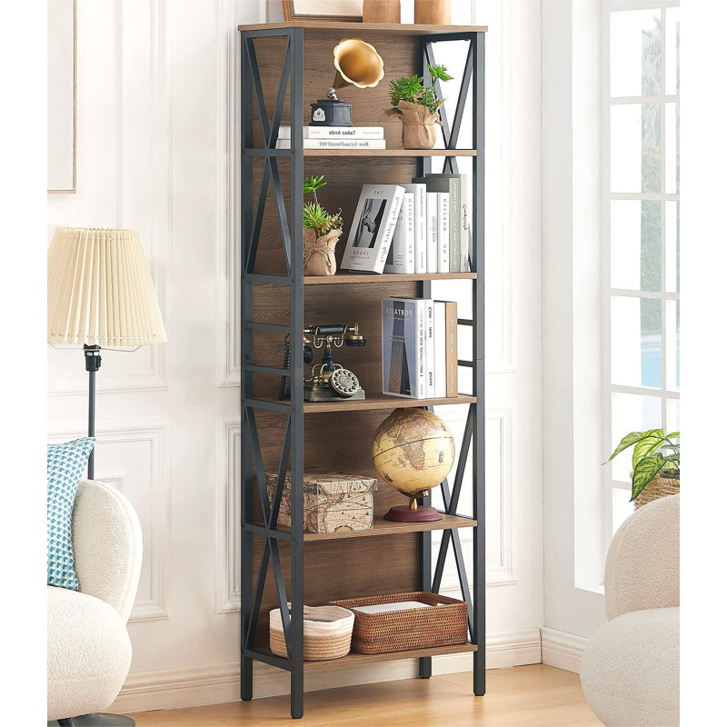 Vintage Brown 6-Tier Adjustable Industrial Bookshelf