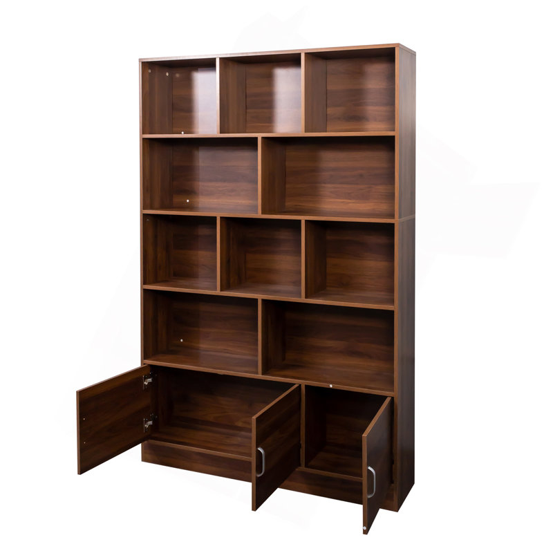 Bibliothèque de 70,87 po de hauteur avec 10 cubes et 3 portes, bibliothèque à 4 niveaux, bibliothèque ouverte avec armoire, rangement à cubes moderne pour le salon et le bureau