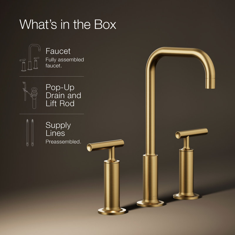 Purist Widespread Bathroom Faucet, Brushed Brass