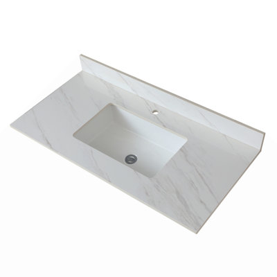 Comptoir de meuble-lavabo en marbre avec trous de robinet prépercés et comptoir de salle de bain rectangulaire encastré