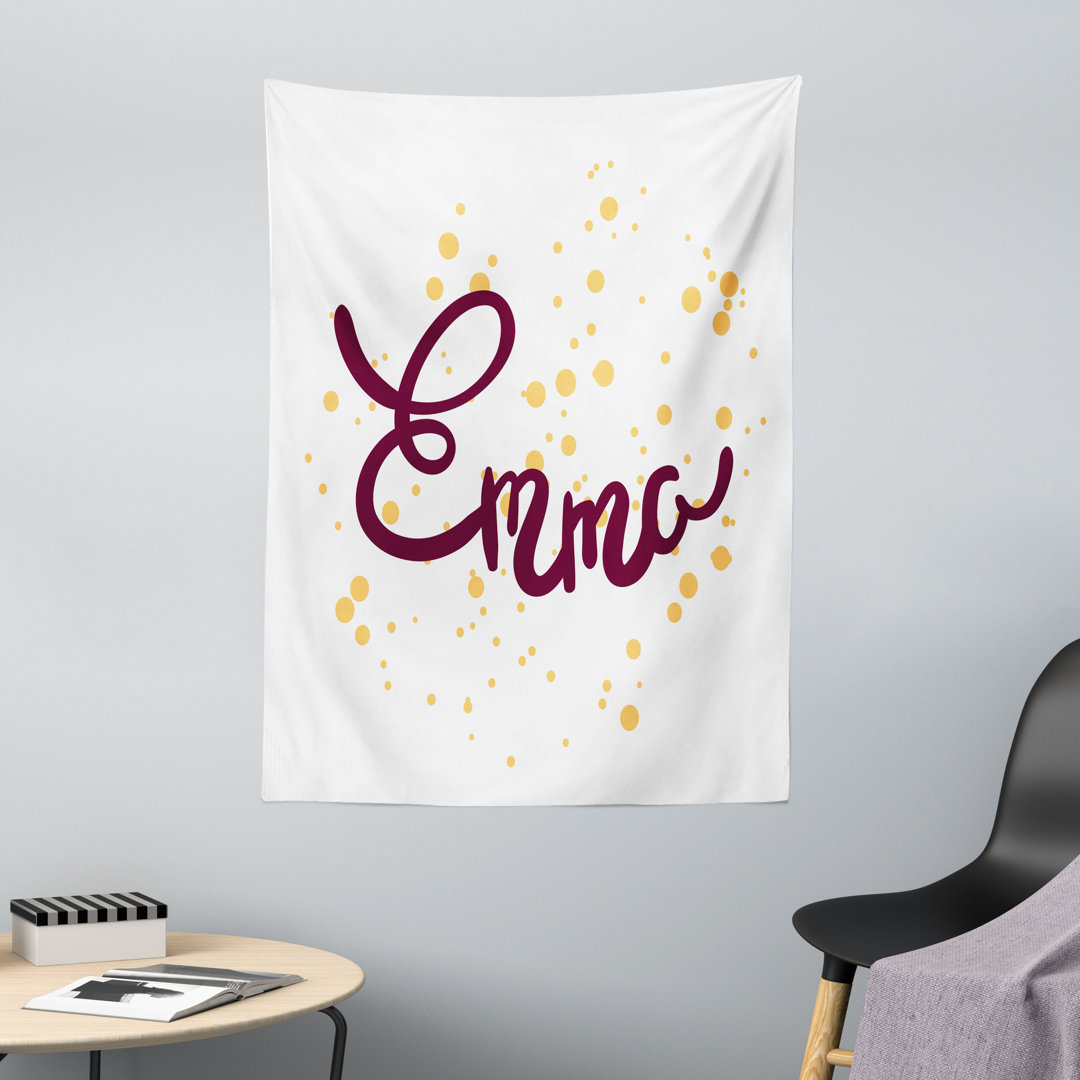 Wandteppich, Girl Name Curved Font, Emma, Lila und Senf