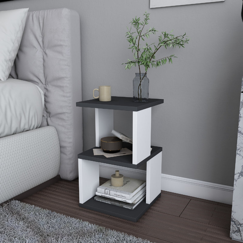 Table de chevet moderne, anthracite et blanc, 11,6 po x 11,6 po x 19,4 po | 100% panneau de particules enduit de mélamine, épaisseur: 0,7 pouce | Design élégant et fonctionnel pour le rangement et la décoration de la chambre à coucher, parfait pour les espaces modernes