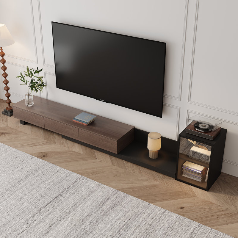 Extendable TV Stand For Tvs Up To 85'', Living Room Cabinet Set Includes Tv Stand And Glass Display Cabinet