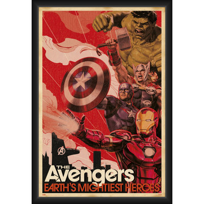 BUY ART FOR LESS Officially Licensed Marvel - Earth's Greatest Hero's - Framed Art Poster - 24 x 36 Inch - Sturdy Engineered Wood Frame with Plexi Glass - Ready to Hang