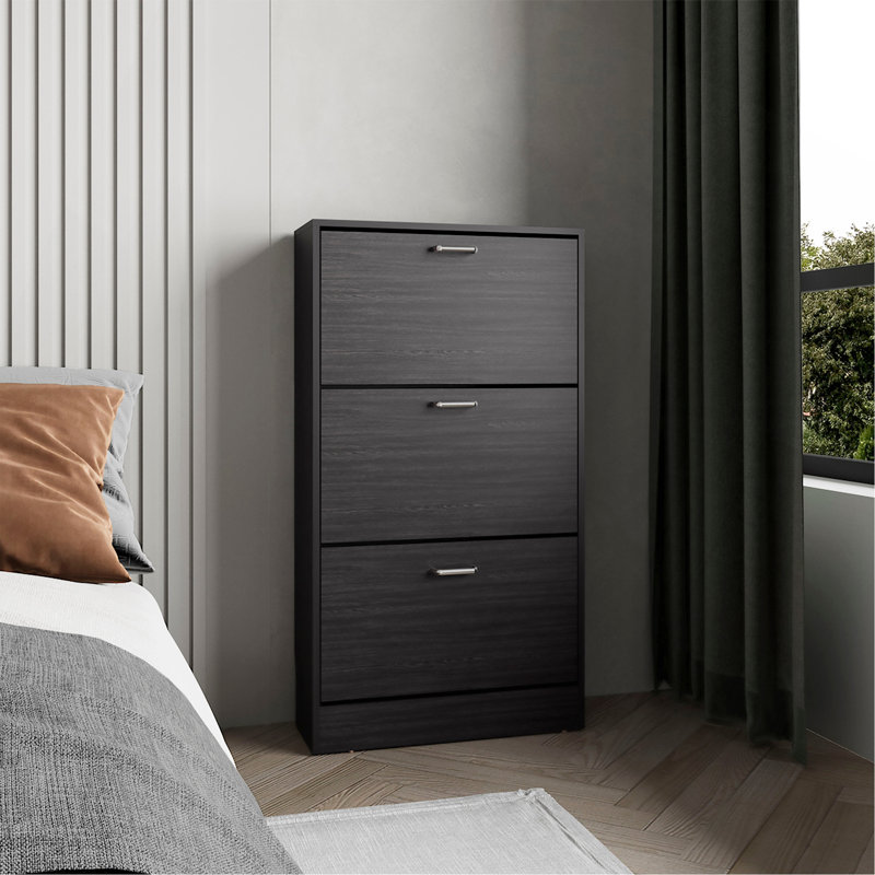 Étagère à chaussures haute Inola, rangement pour chaussures, entrée, chambre à coucher, Noir