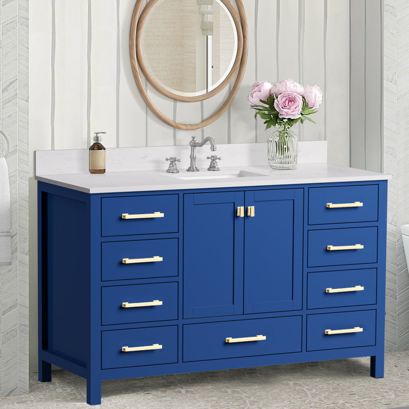Stemple 54" Bathroom Vanity With Single Sink, Gold, Blue