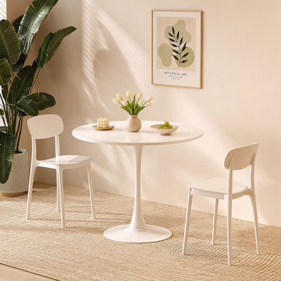 Table de salle à manger ronde moderne, meubles de salle à manger ∅ 31,5 po, table basse, table de loisirs, table de salon, table de salle à manger ovale, WHTIE