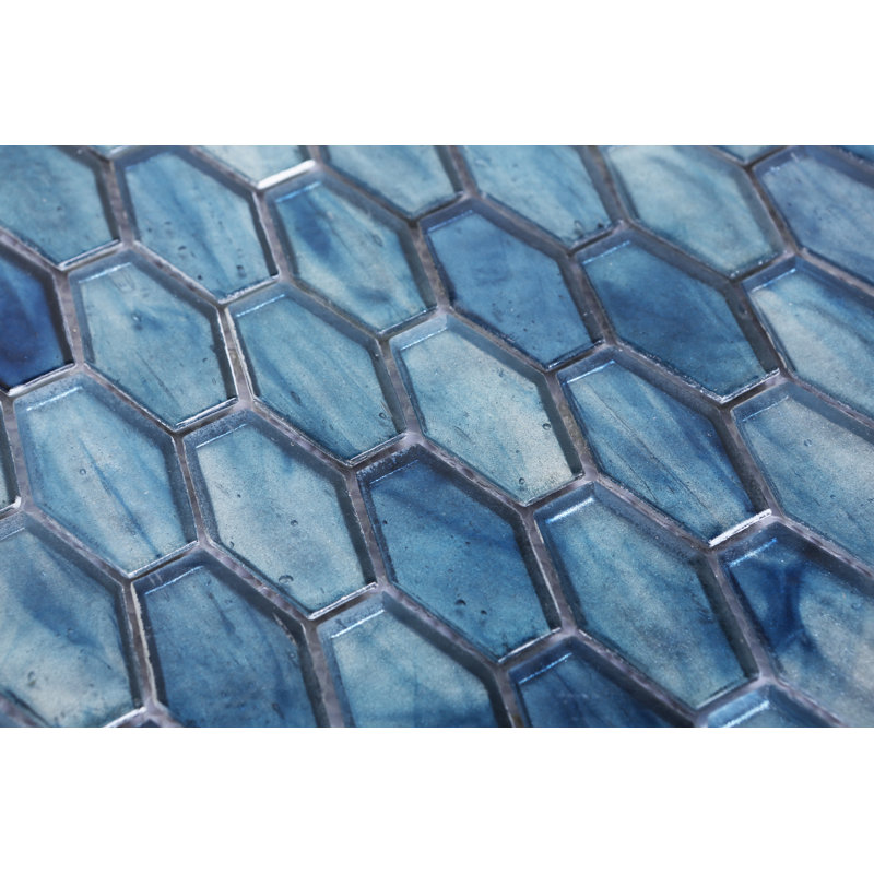 Iridescent 1 1/4" x 2" Long Hexagon Glass Mosaic Tile, Cobolt Blue