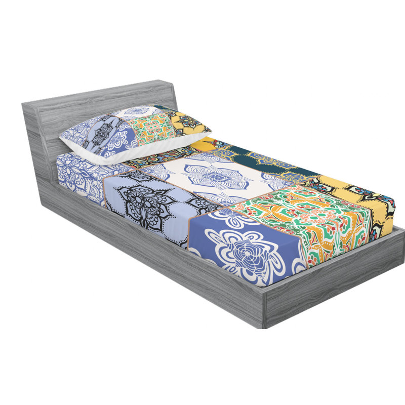 Microfiber Patchwork Sheet Set, Twin XL Sheet Set with Fitted Sheet