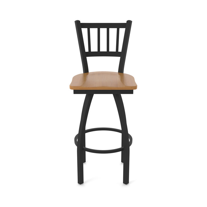 Tabouret de bar rotatif 25 po Nicolai, Noir froissé, Bois - Érable moyen, Tabouret de bar (siège d’une hauteur de 30 po)