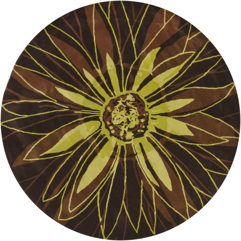 Tapis contemporain brun / vert touffeté Dharm, Rond 7 pi 9 po