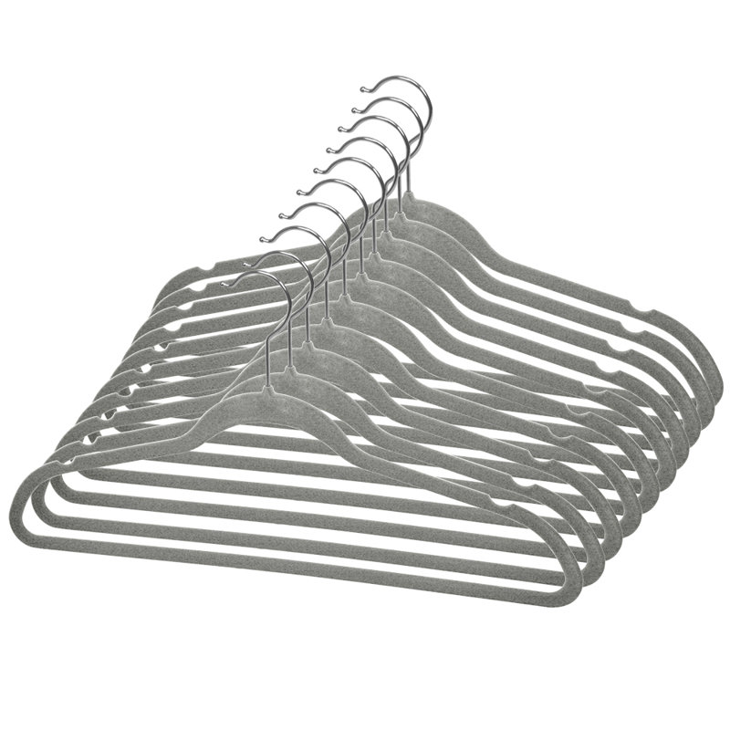 Velvet Non-Slip Standard Hanger for Dress/Shirt/Sweater, Light Gray, 10