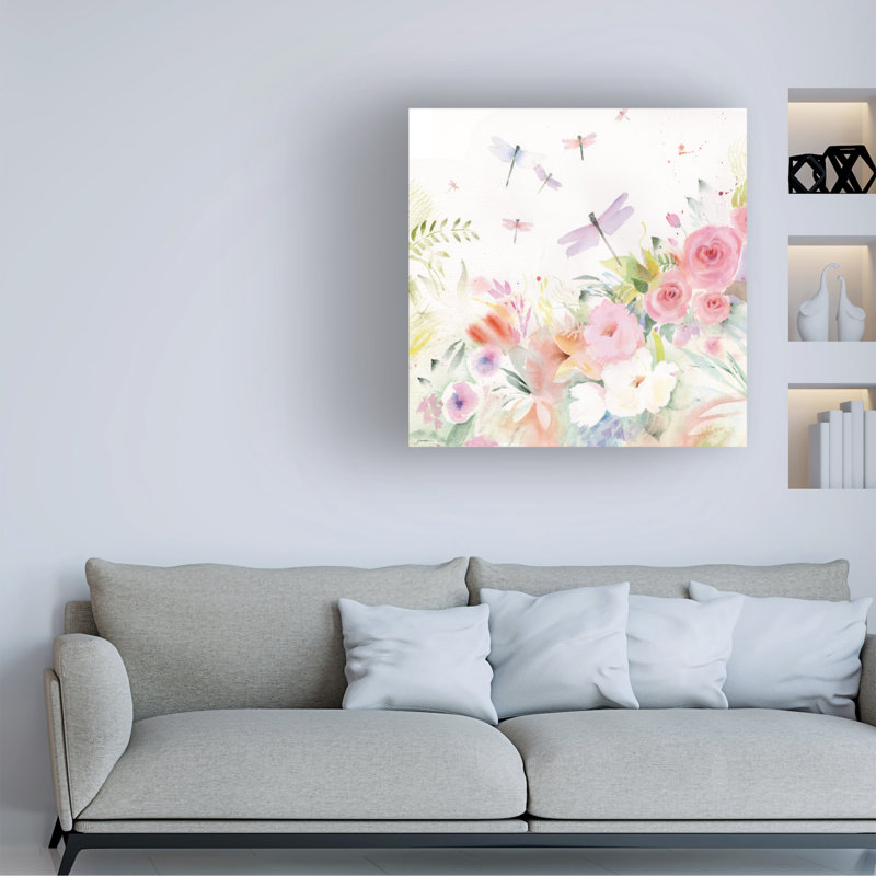 «Dragonfly Garden Serenade» par Sheila Golden, reproduction d'art sur toile tendue, H 18 po x l 18 po x p 2 po