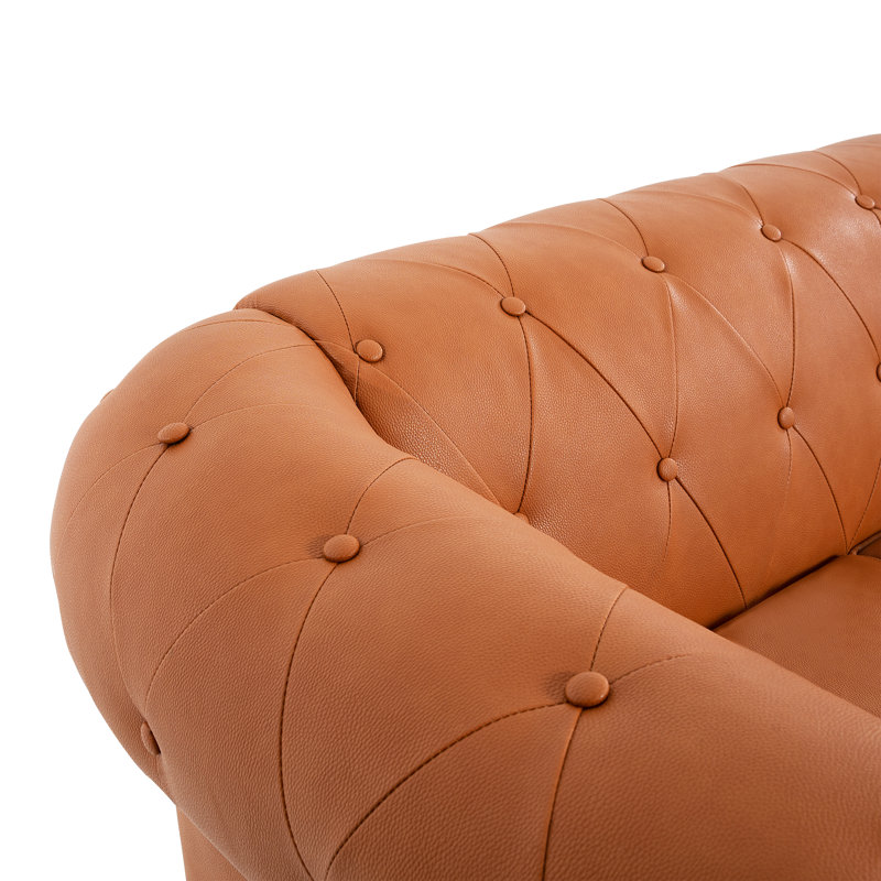 Sanmiguel Leather Chesterfield Sofa Couch – Tufted Design with Arms, Modern Comfort for Living Room, Caramel Air Leather
