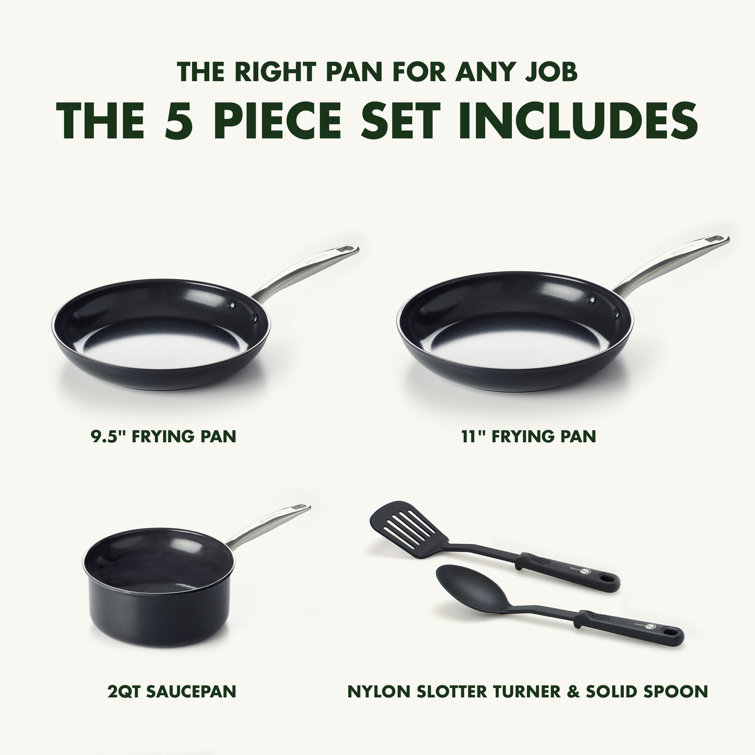 GreenPan Prime Midnight Healthy Ceramic Nonstick, Cookware Pots and Pans Set, 5-Piece, Black