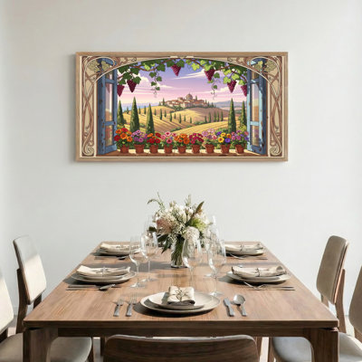 Window View Canvas Framed Wall Art Oil Painting Print Set Of 1，48 x 24 inch