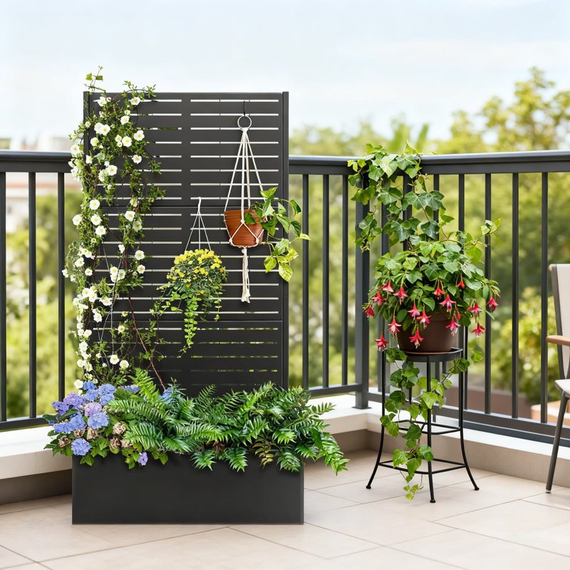 Grande boîte à fleurs en métal avec treillis et écran d'intimité, lit de jardin surélevé résistant à la rouille pour plantes grimpantes, légumes et vignes