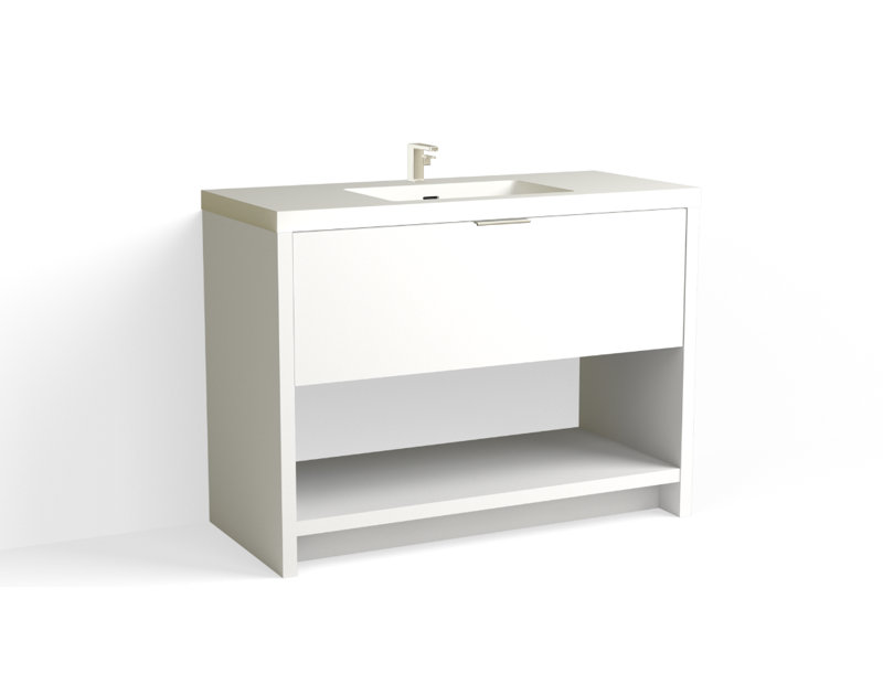 Vista 48" W Freestanding Single Bathroom Vanity, White Matte, White Nanomatte/Polished Nickel, Single-Hole