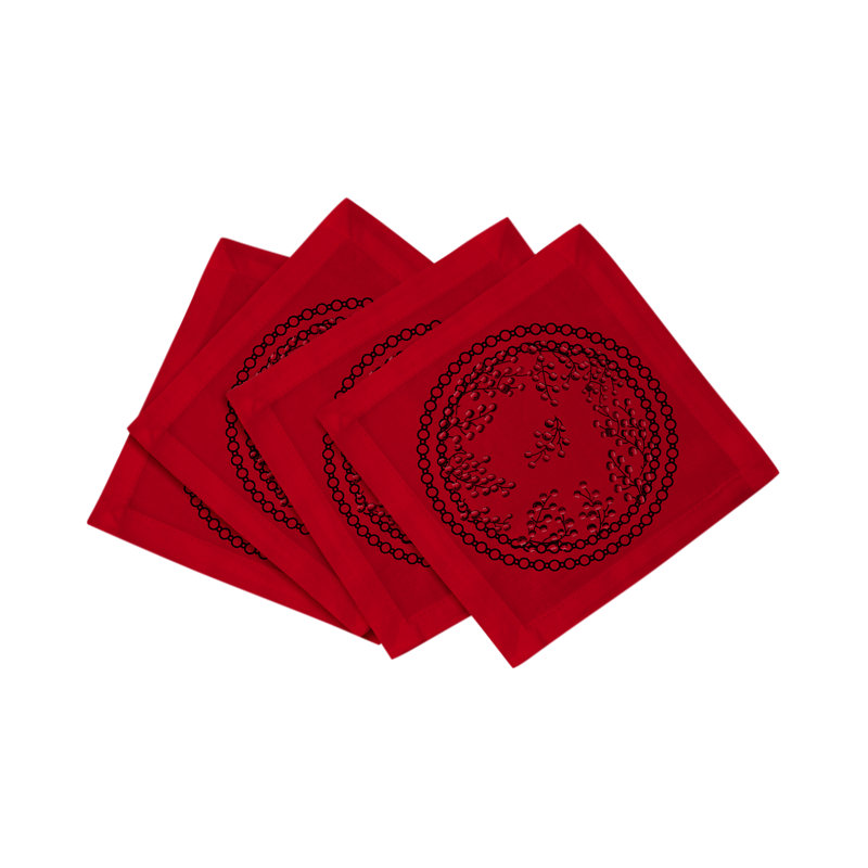Christmas Berries Cotton Sateen Cocktail Napkins, Red