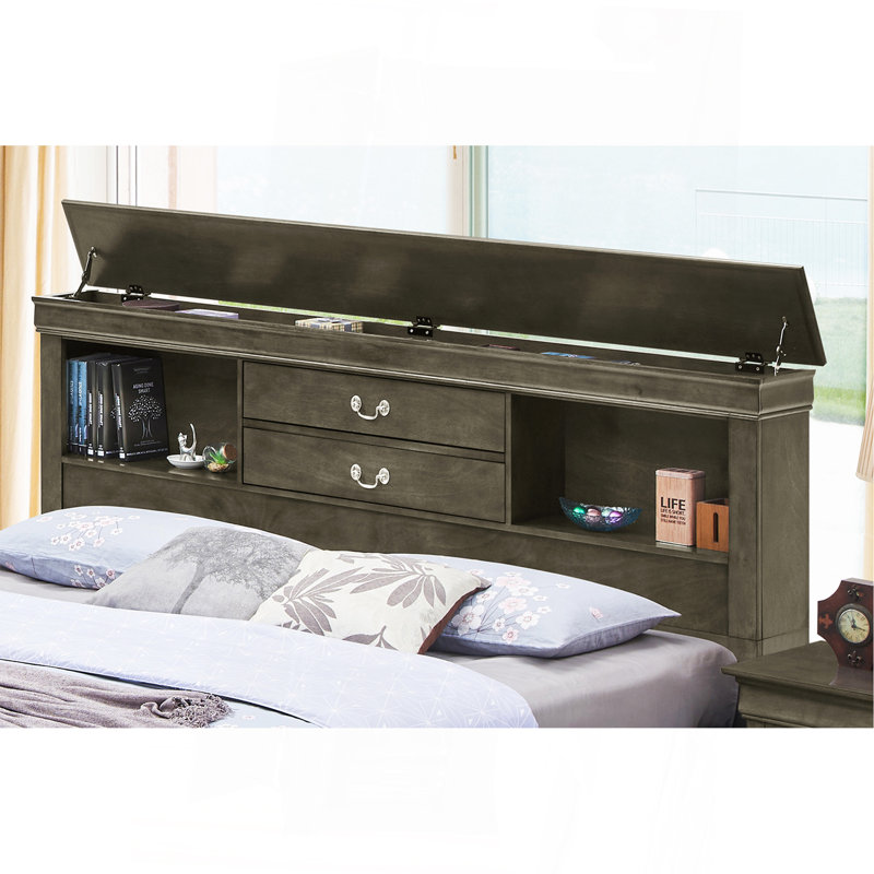 Charmant grand lit de rangement traditionnel gris