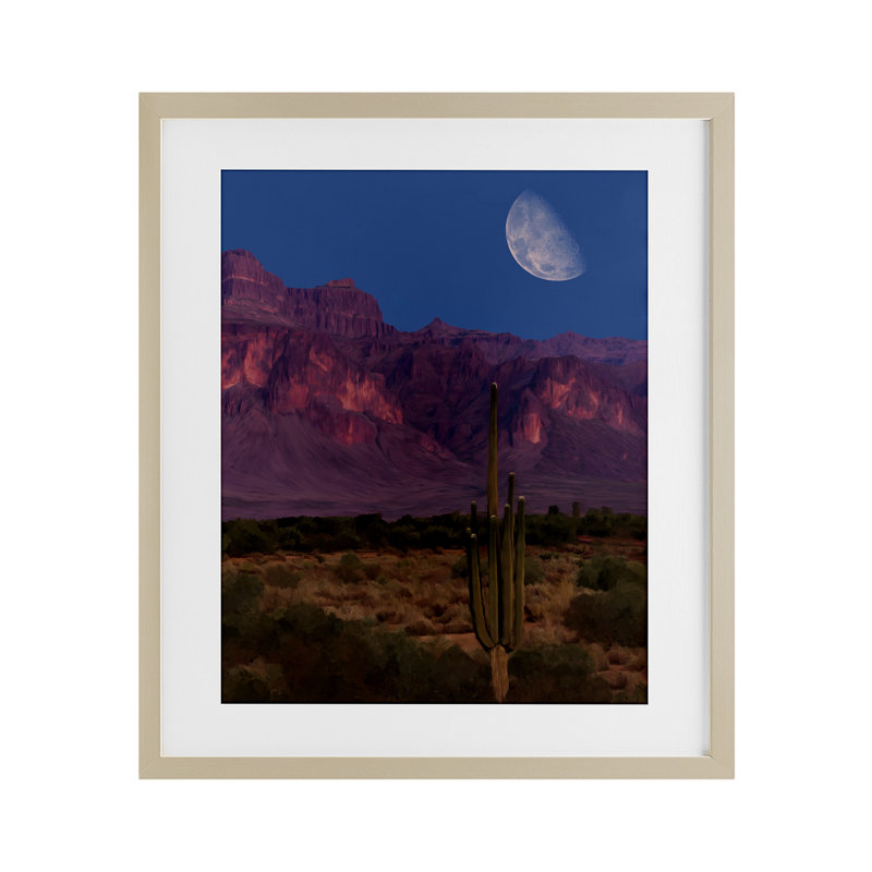 Cactus dans les montagnes, reproduction encadrée sous verre, conception de Renel Peters, H 21 po x l 17 po