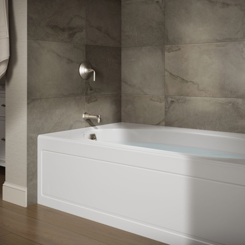 Windward 72" x 42" Alcove Soaking Acrylic Bathtub, White, Left
