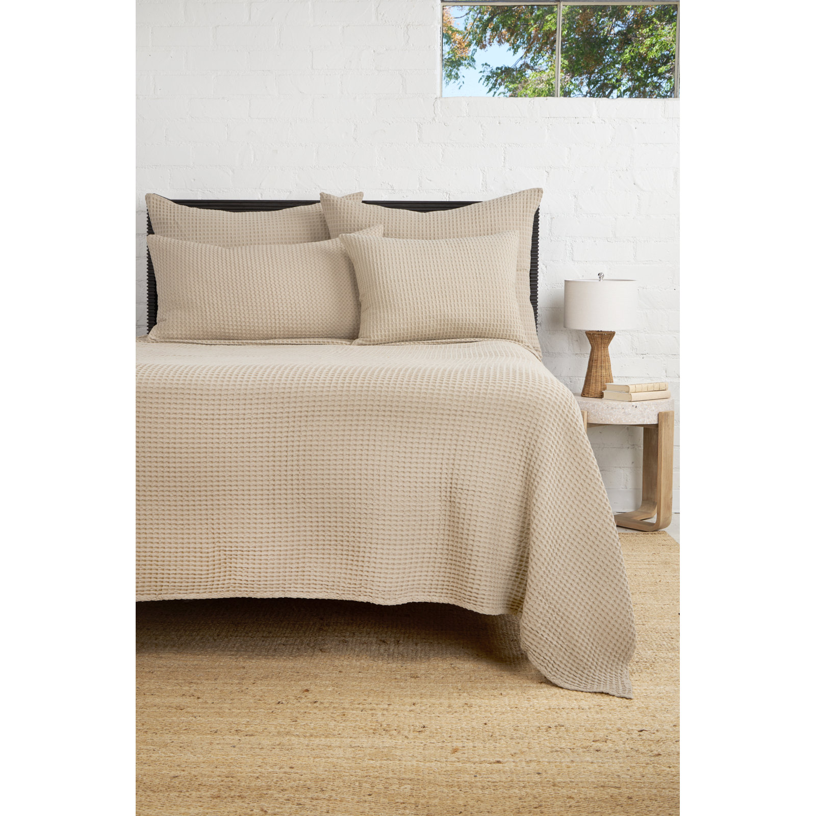 Zuma Cotton Waffle Throw Blanket, Queen, Natural
