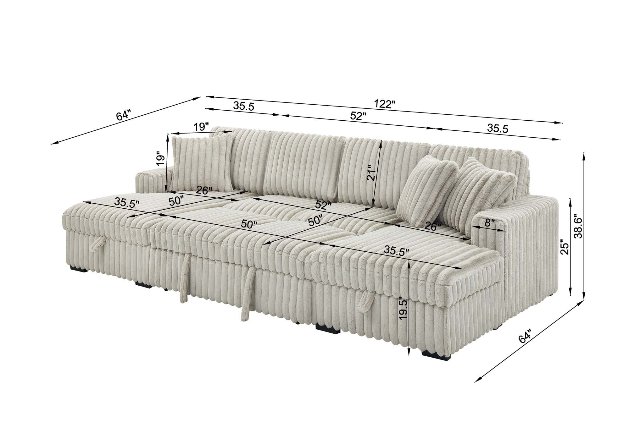 Latitude Run® U Shaped Sleeper Sofa,122 Inch Overisze - 2 In 1 Pull Out ...