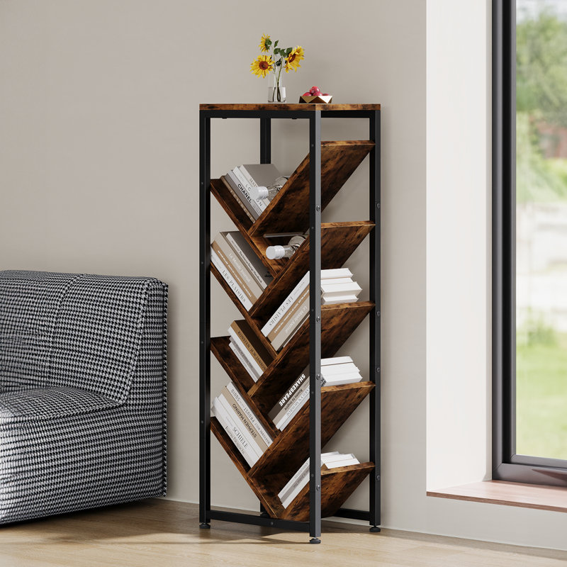  Floor Standing Tree Bookshelf Storage Rack, Brown, (9 Shelves) 104.5cm H x 37.5cm W x 25cm D