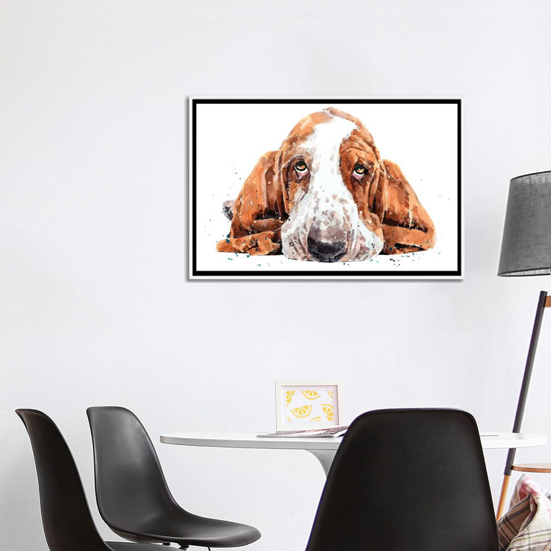 « Basset » par Edwatercolours-impression, Toile blanche encadrée, Pas de tapis, H 26 po x l 40 po x 1,5 po