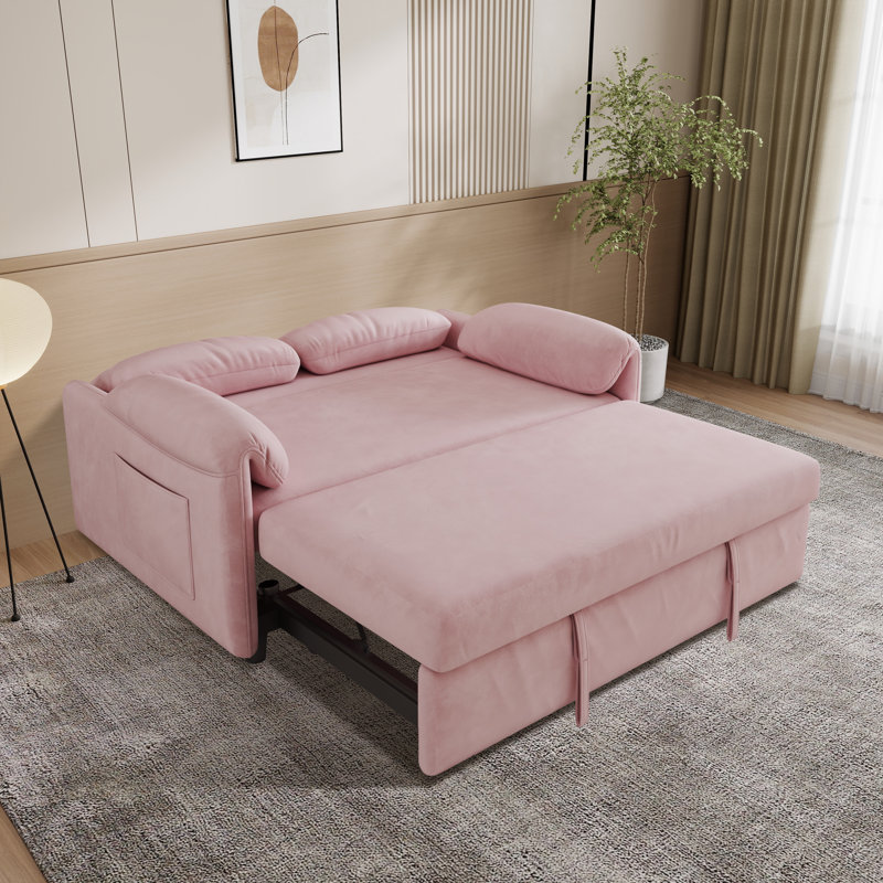 Velvet Sleeper Sofa Bed,convertible Couch, Pink