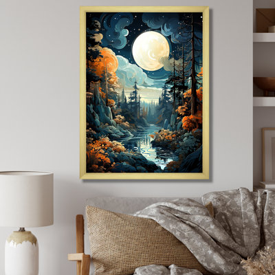 «Moonlight River Retreat Into The Forest IV», art mural forêt et rivière