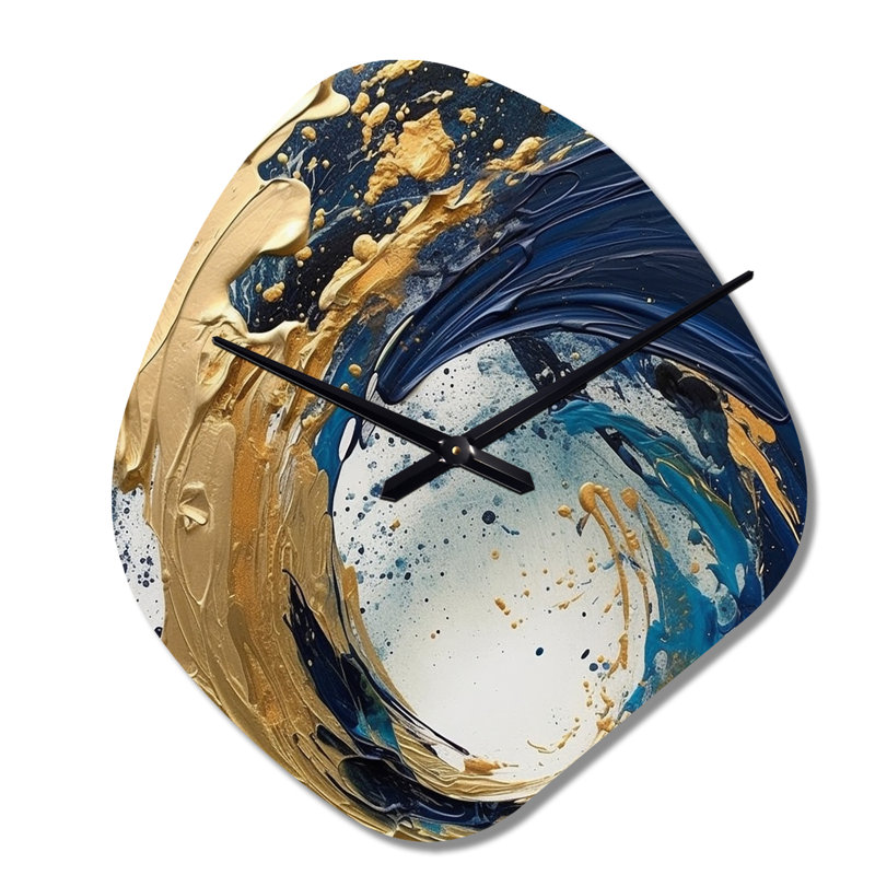 Dark Blue And Gold Strokes VI - Nebula Shape Large Blue Wall Clock Sculpture, Small